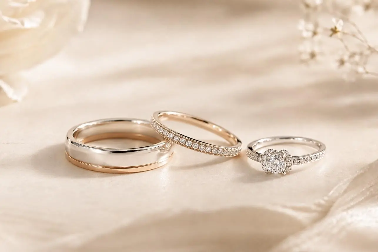 婚戒怎麼挑?結婚對戒試戴前必看 5 個挑選重點|HERLEY JEWELRY 3 求婚鑽戒與結婚對戒疊戴款式比較