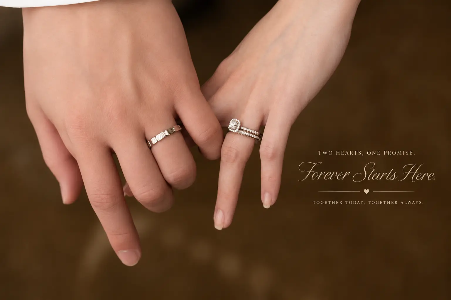 婚戒怎麼挑?結婚對戒試戴前必看 5 個挑選重點|HERLEY JEWELRY 6 新人牽手配戴結婚對戒與求婚鑽戒-Forever Starts Here